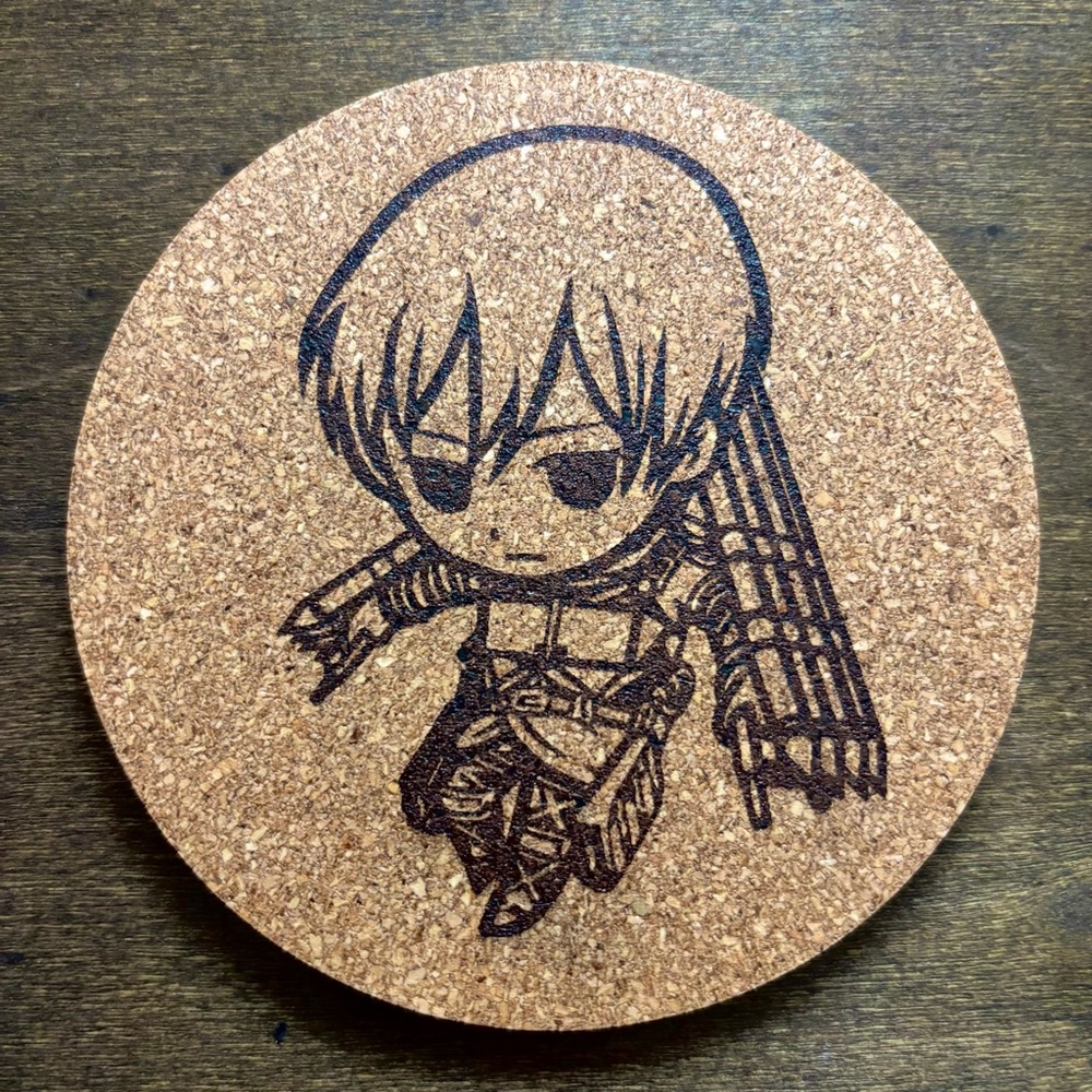 Attack On Titan Mikasa Ackerman Chibi Style Laser Engraved Cork Coaster #2